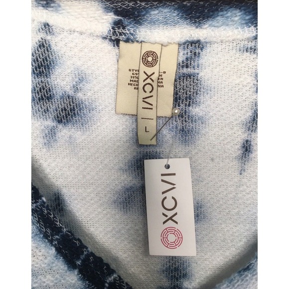 New XCVI Top Womens L Tie Dye Tunic Boho V Neck Short Sleeve Textured Knit Blue - Picture 7 of 14